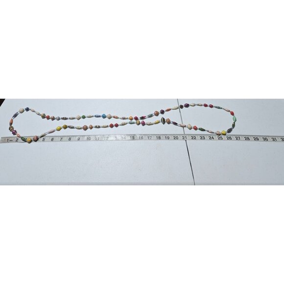 Handmade Boho Recycled Paper Bead Necklace Eco Friendly Fashion Jewelry Women - Picture 4 of 5